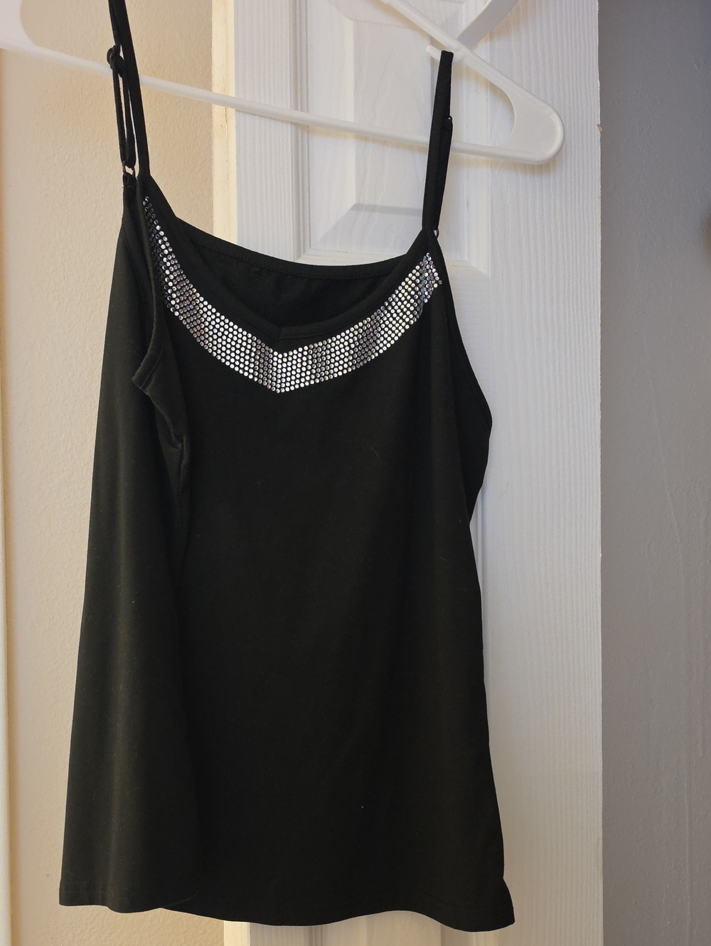 Black Rhinestone-Trim Spaghetti Strap Tank Top